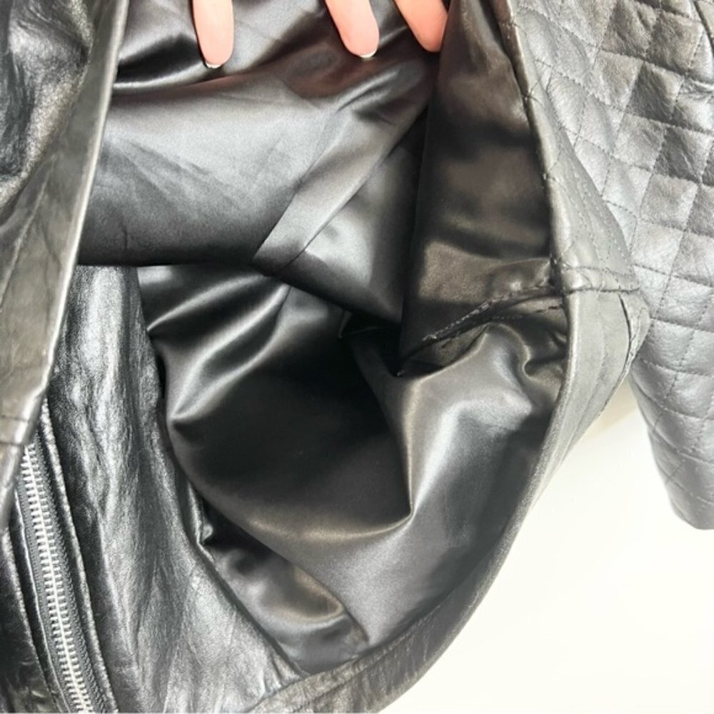 Black quilted leather 3/4 length belted jacket M - Picture 8 of 15
